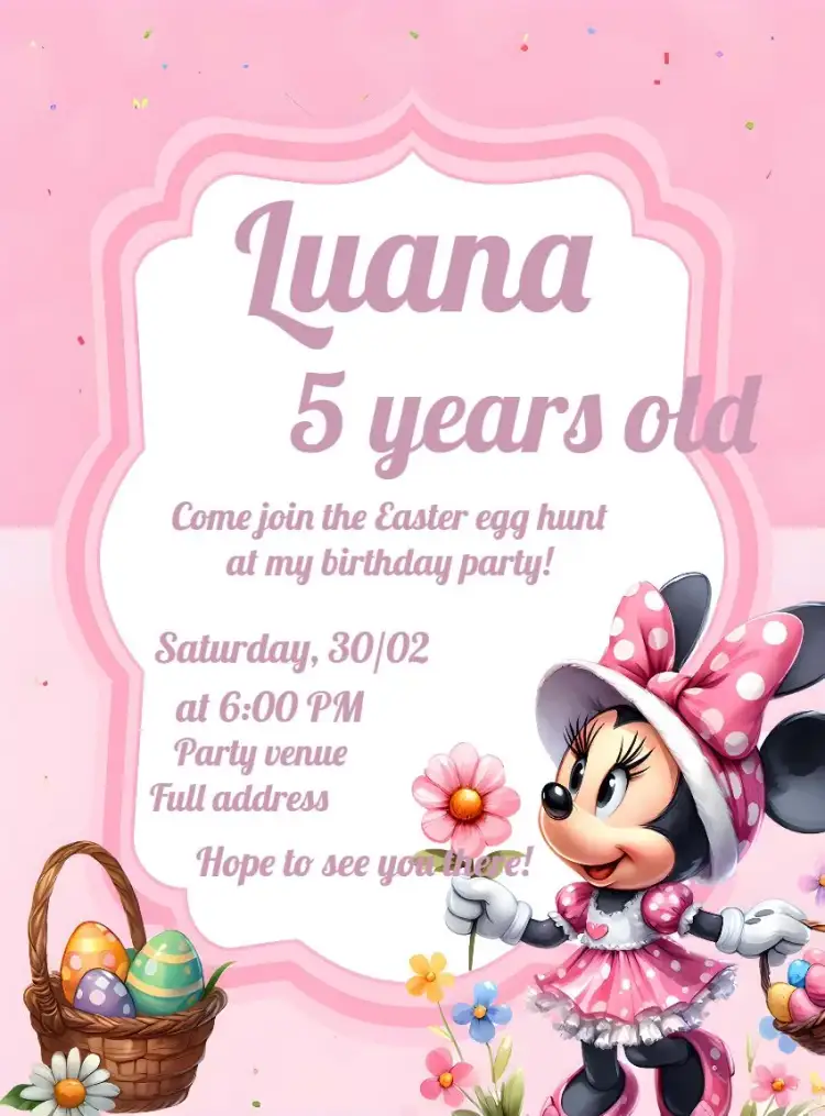 Invitation Easter Minnie Mouse Pink – Commemorative Dates theme pink, Disney, children's, playful, festive
