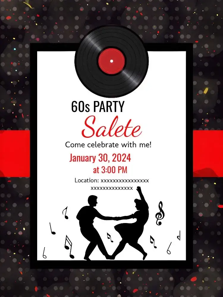 Invitation 60s Ball – Birthday theme vintage, retro, discoteca, colorido, divertido