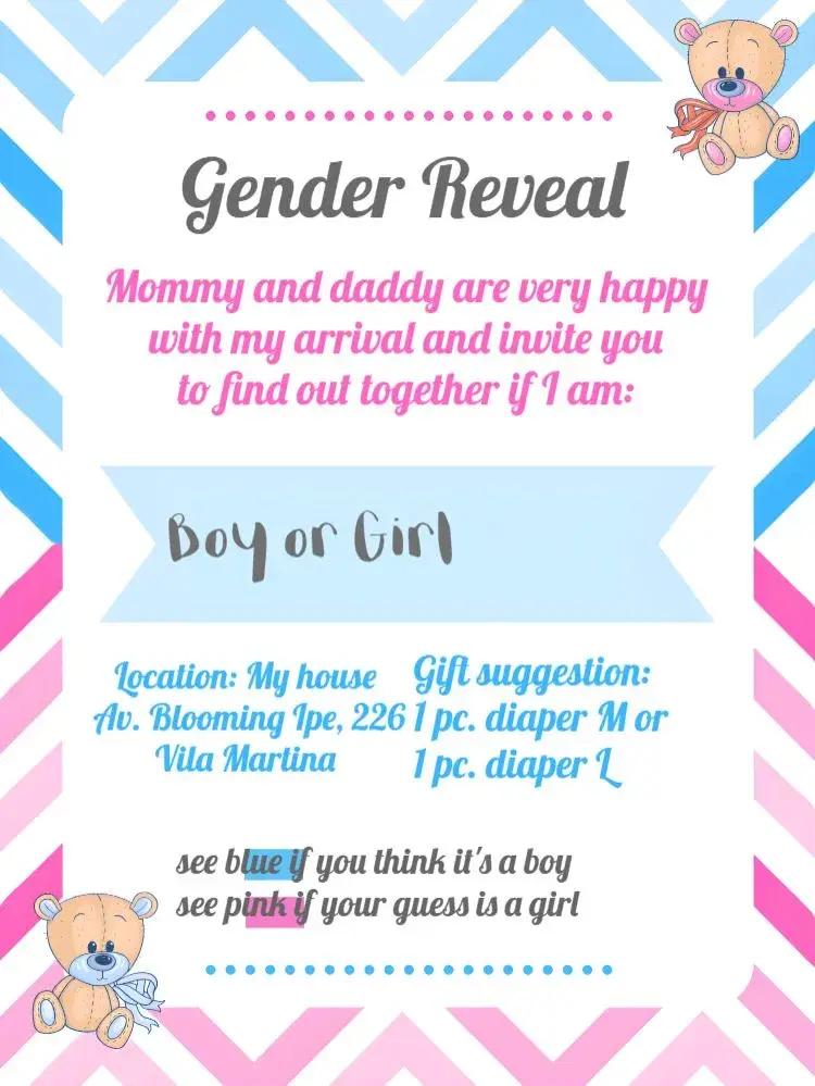 Teddy Bears Gender Reveal invitation
