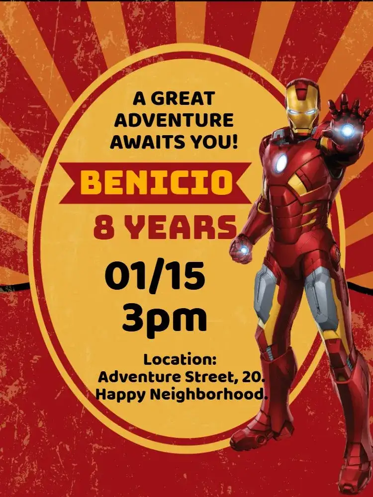 Invitation Iron Man birthday – Kids' Birthday Party theme red, golden, modern, superheroes, colorful, comic-inspired