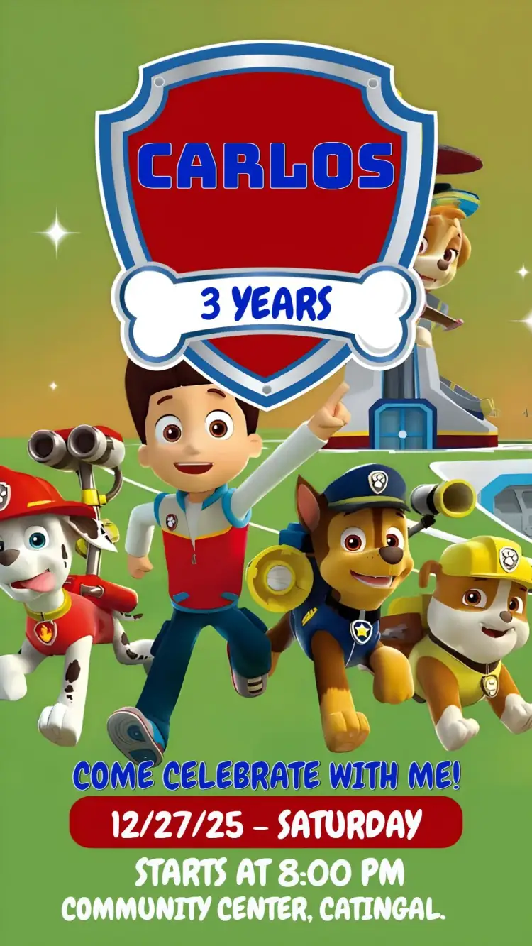 Invitation Paw Patrol Paw – Kids' Birthday Party theme colorful, fun, modern, dog-themed, childlike, animated illustrations