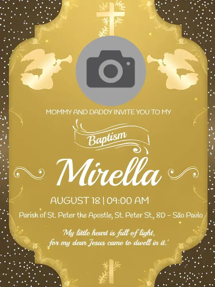 Invitation Baptism With Angel Photo – Baptism theme golden, glittery, angels, classic, elegant, modern