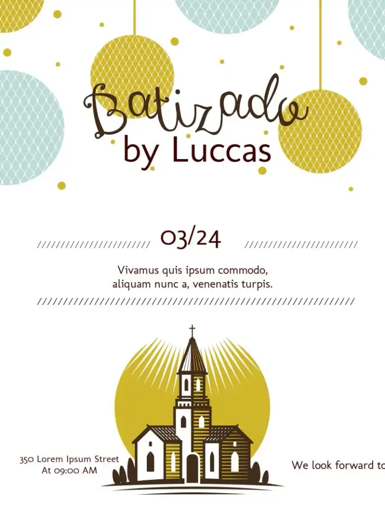Invitation Baptism Polka Dots Online – Baptism theme colorful, modern, religious, golden, green