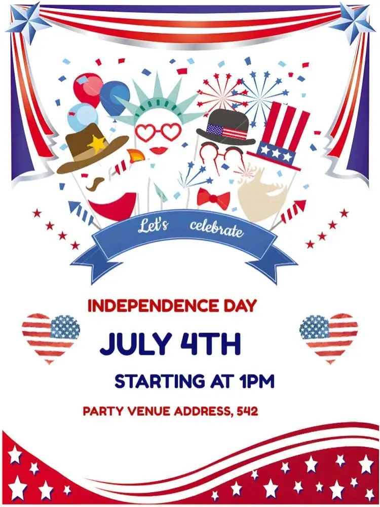 Invitation Independence Day Red USA – Commemorative Dates theme red, white, blue, patriotic, festive, modern