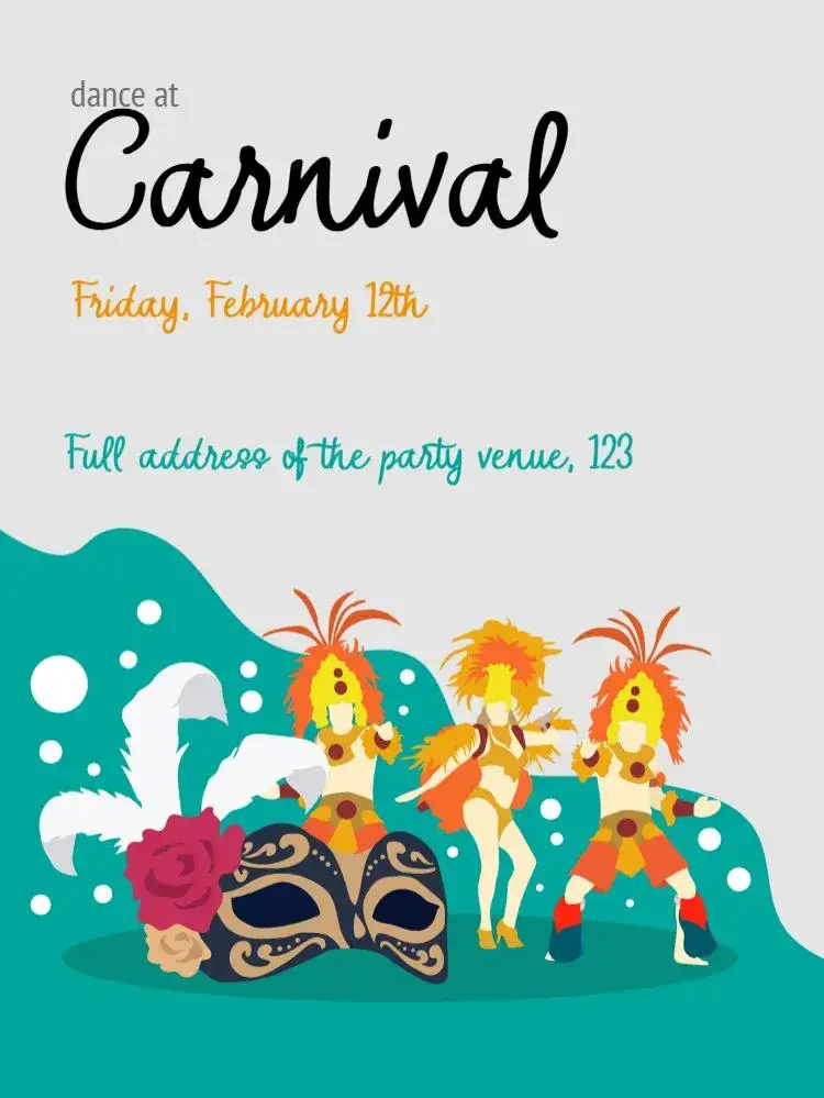 Invitation Carnival Party – Commemorative Dates theme colorful, vibrant, cheerful, festive, tropical, masked