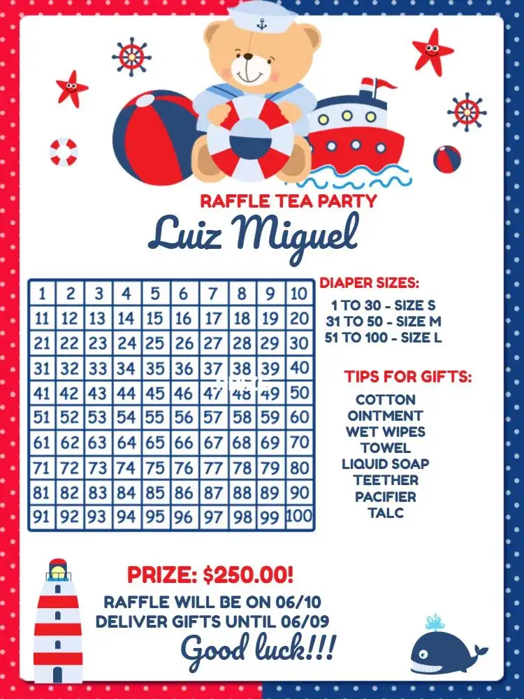Invitation Blue Sailor Teddy Bear Raffle Tea – Raffle Tea theme sailor-themed, blue, childish, cute, colorful