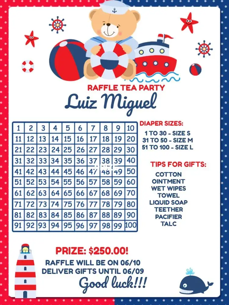 Blue Sailor Teddy Bear Raffle Tea invitation
