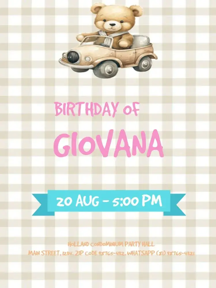 Teddy Bear in Car Party Edit invitation