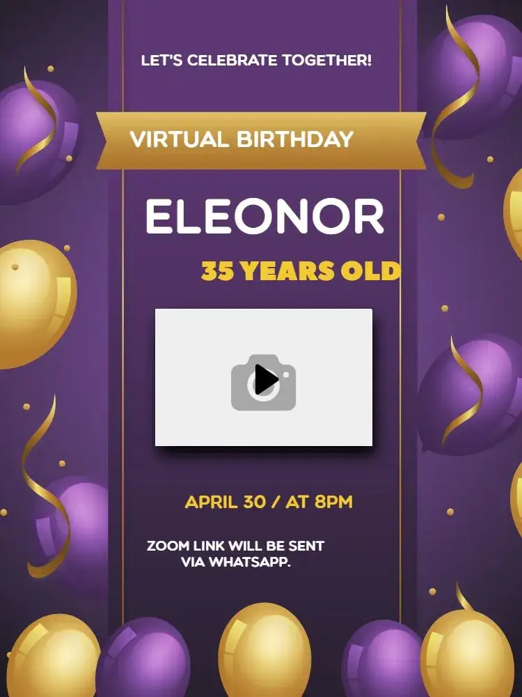 Invitation Golden Virtual Party – Kids' Birthday Party theme golden, purple, elegant, modern, playful, festive