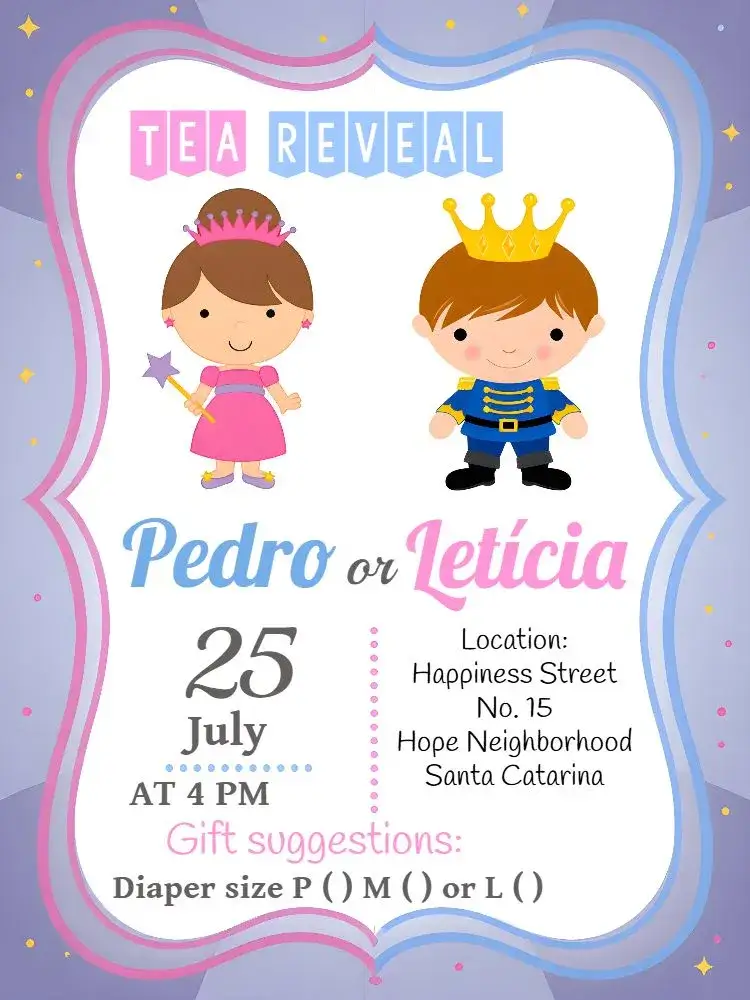 Invitation Royal White Gender Reveal Tea Party – Gender Reveal theme royalty, white, blue, pink, delicate, elegant