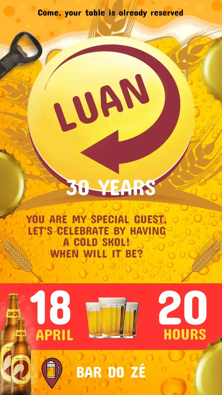 Invitation Skol Beer Birthday Invitation – Birthday theme colorful, fun, modern, youthful, relaxed, themed
