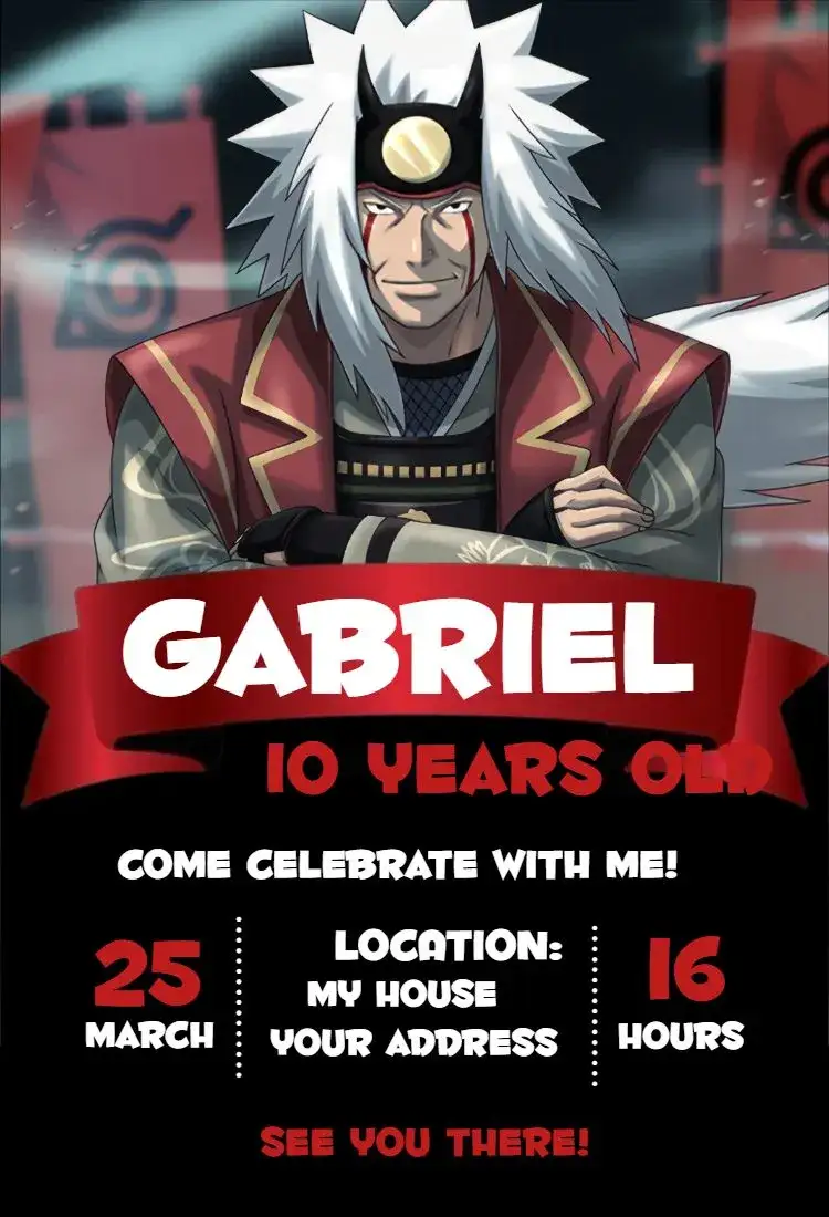 Invitation Jiraiya 2 – Kids' Birthday Party theme colorful, themed, anime, fun, modern