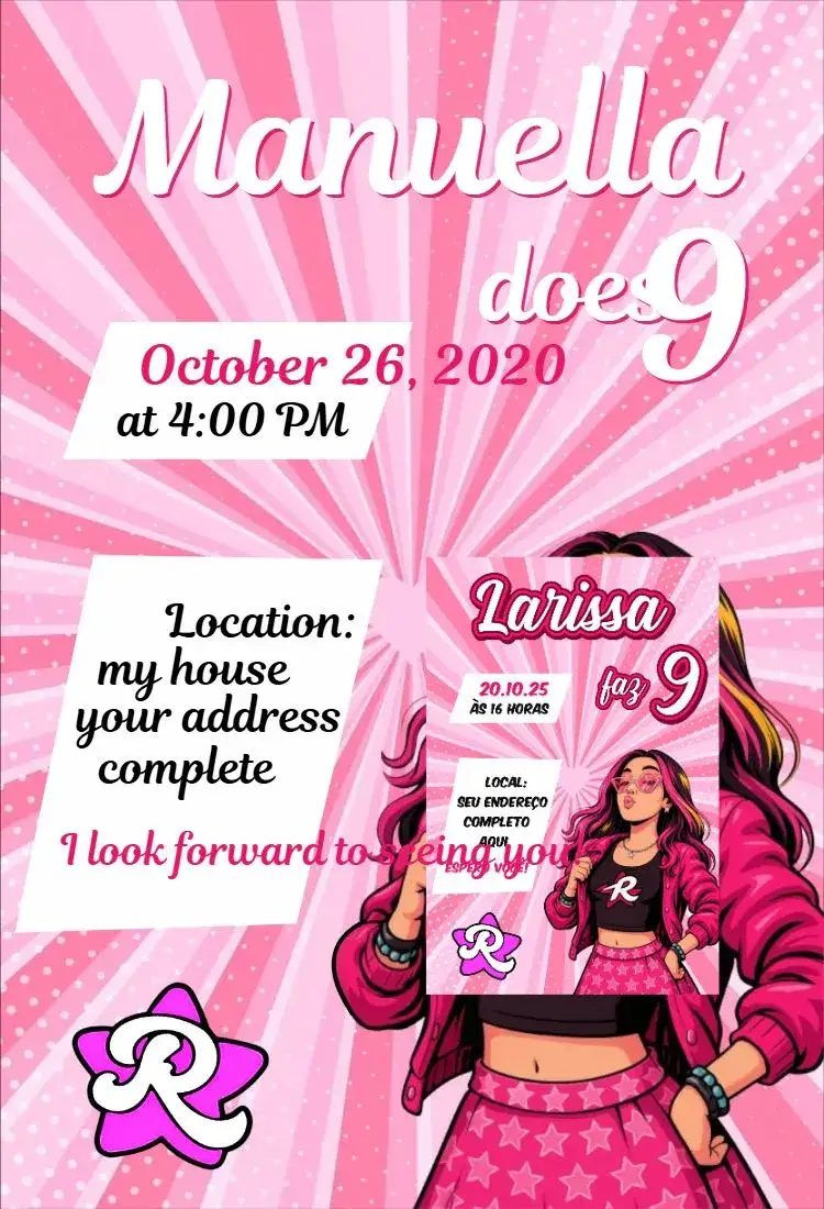 Invitation Emily Vick 2 – Birthday theme pink, fun, playful, modern, colorful