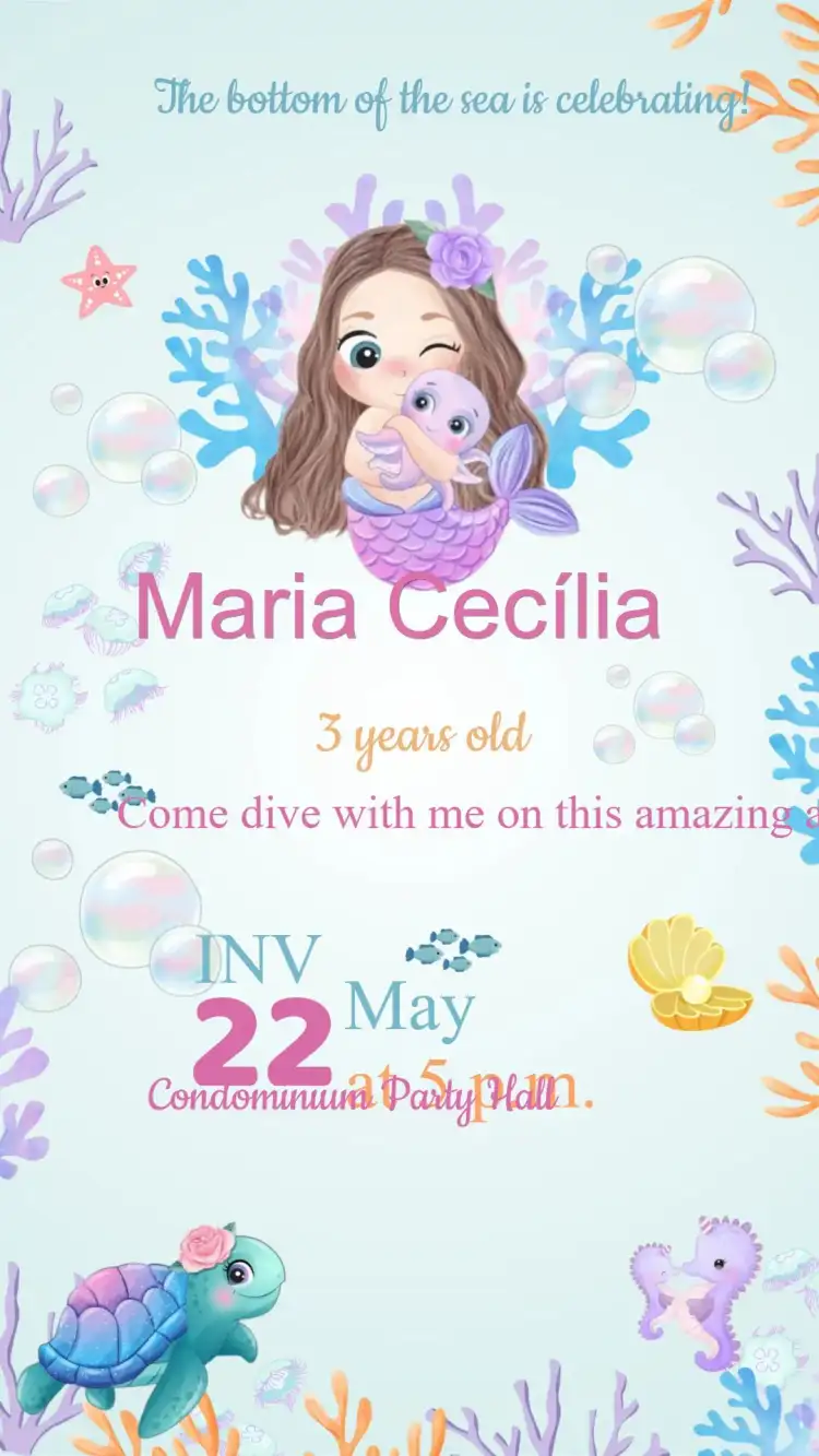 Mermaid Cute Under the Sea Birthday Invitation