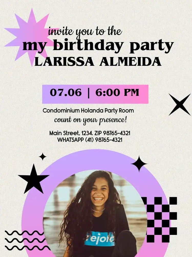 Invitation Modern Adult – Kids' Birthday Party theme neon, modern, youthful, stars, vibrant, fun