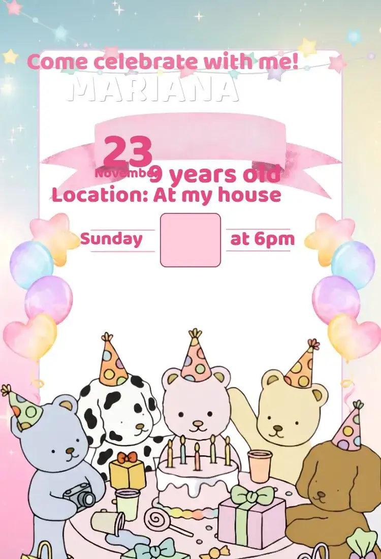 Invitation Digital invitation bobbie goods candy color – Birthday theme candy color, pastel, kawaii, minimalist, modern