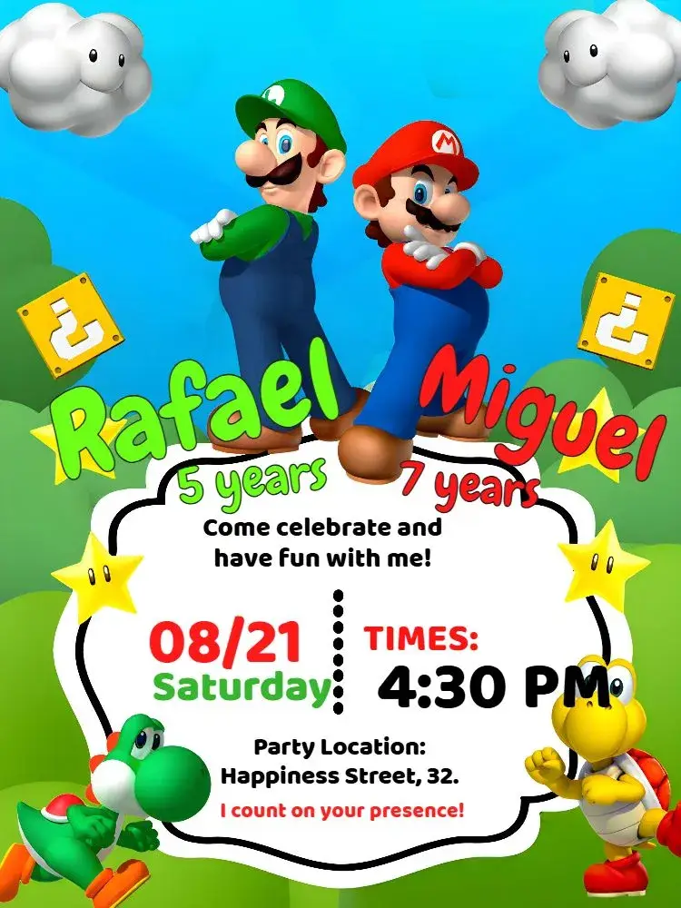 Double Super Mario And Luigi World invitation