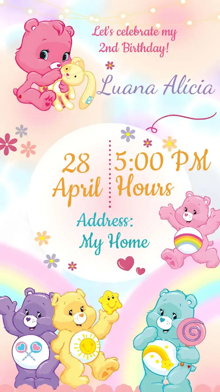Invitation Care Bears – Kids' Birthday Party theme colorful, cute, childish, fun, illustrative