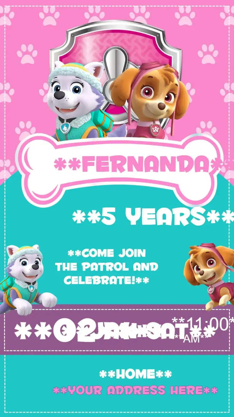 Paw Patrol Skye Everest invitation