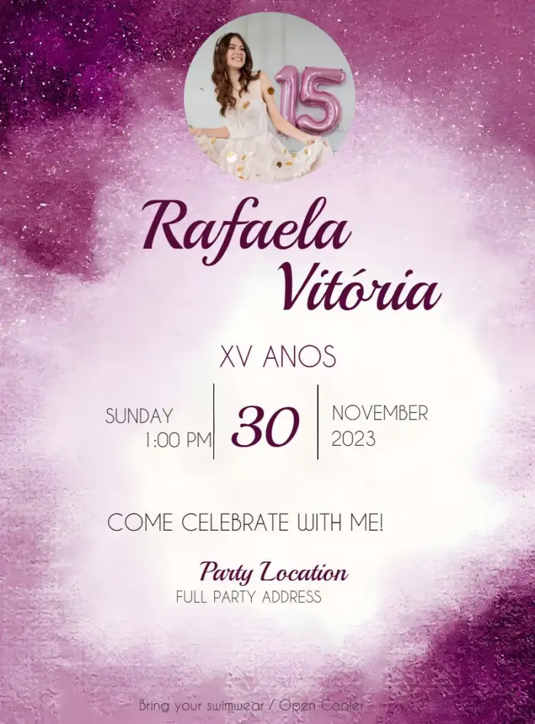 15 Years Glitter With Watercolor Photo invitation