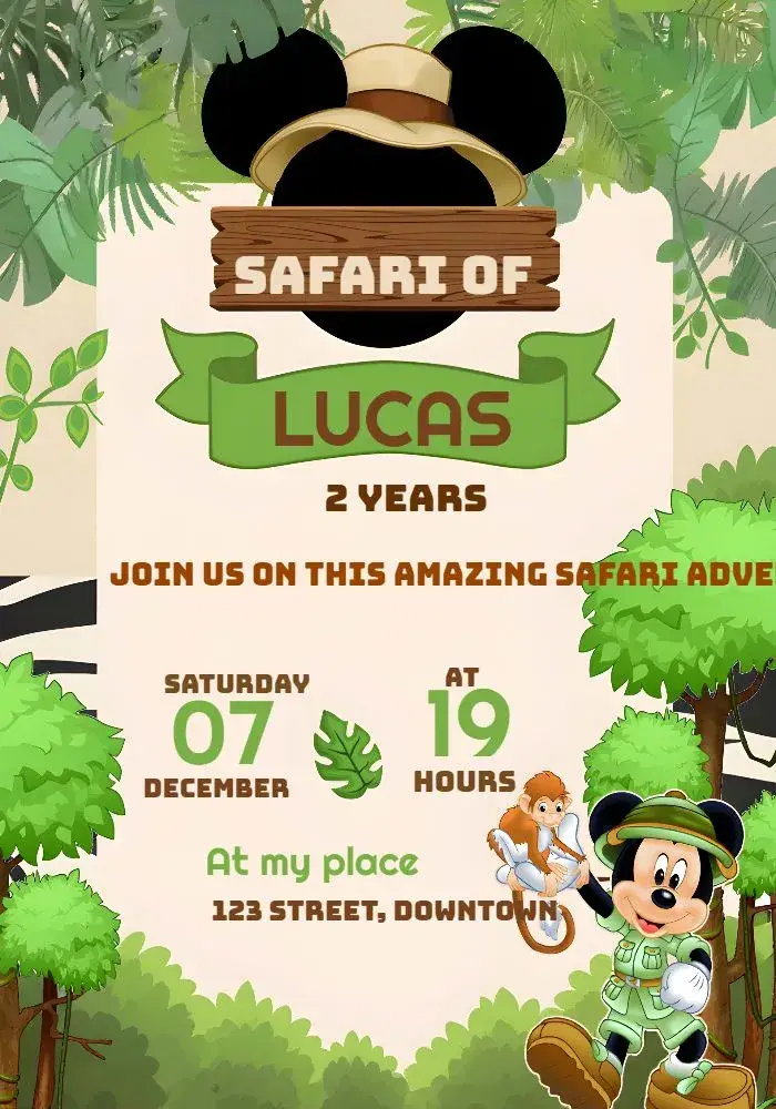 Mickey Safari Foliage invitation
