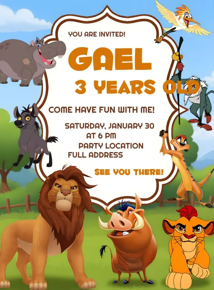 Pumbaa Lion King invitation