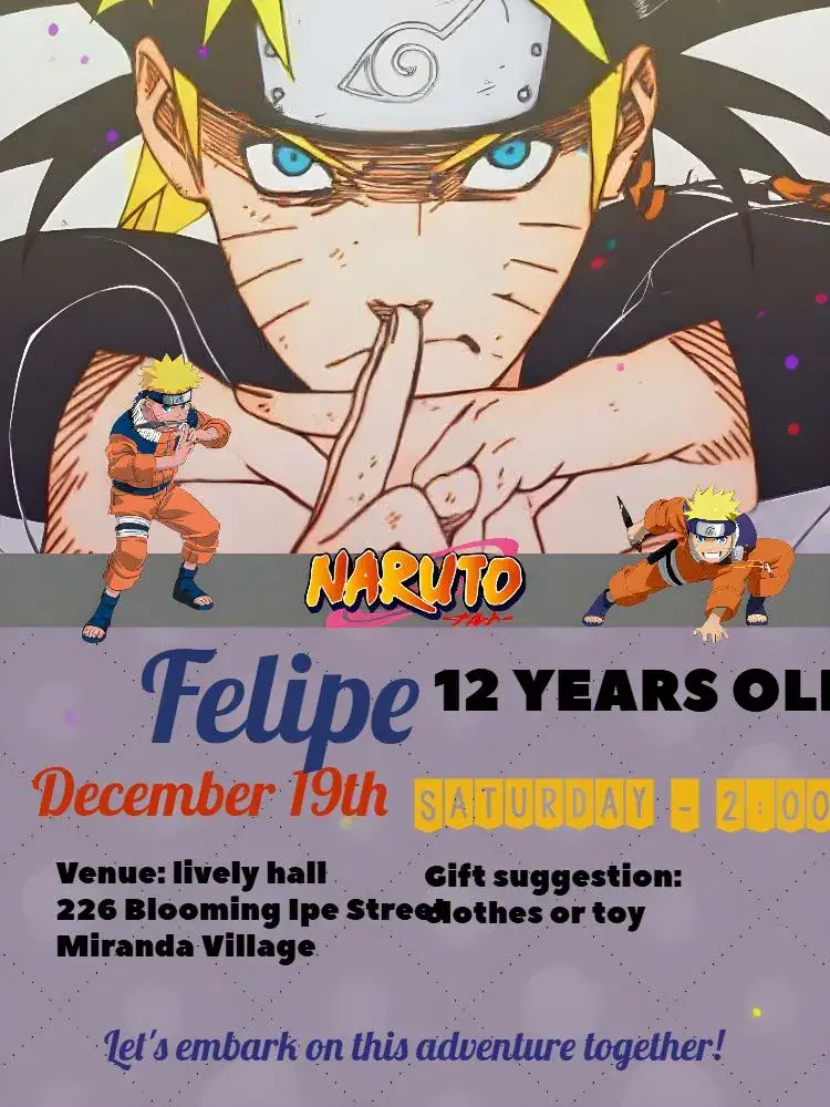 Invitation Red Naruto – Kids' Birthday Party theme colorful, anime, modern, youthful, themed