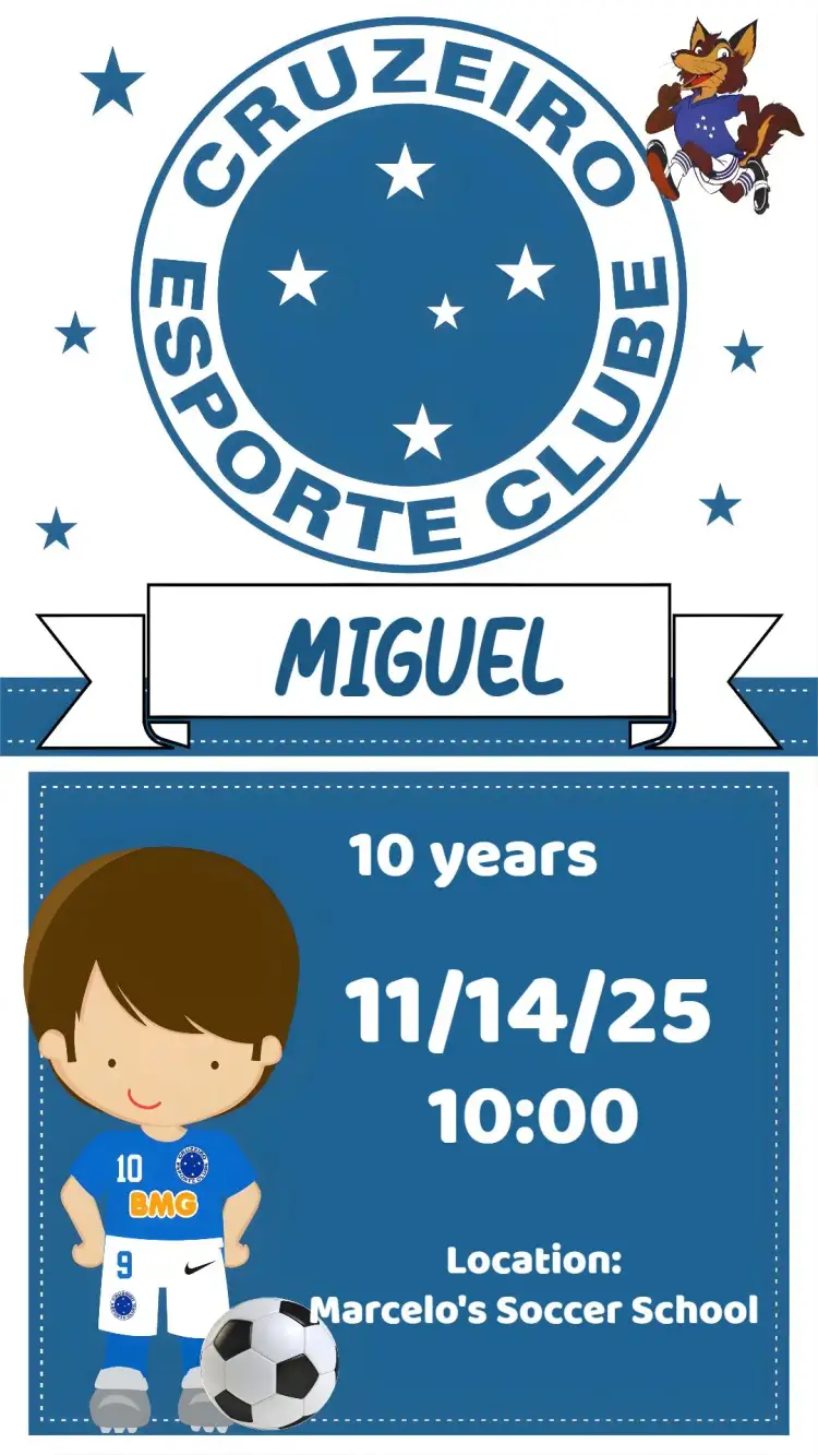 Invitation Cruise – Birthday theme football, blue and white, modern, fun, sporty, youthful