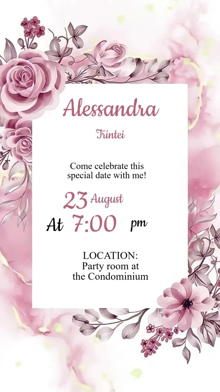 Pink Floral Birthday Invitation