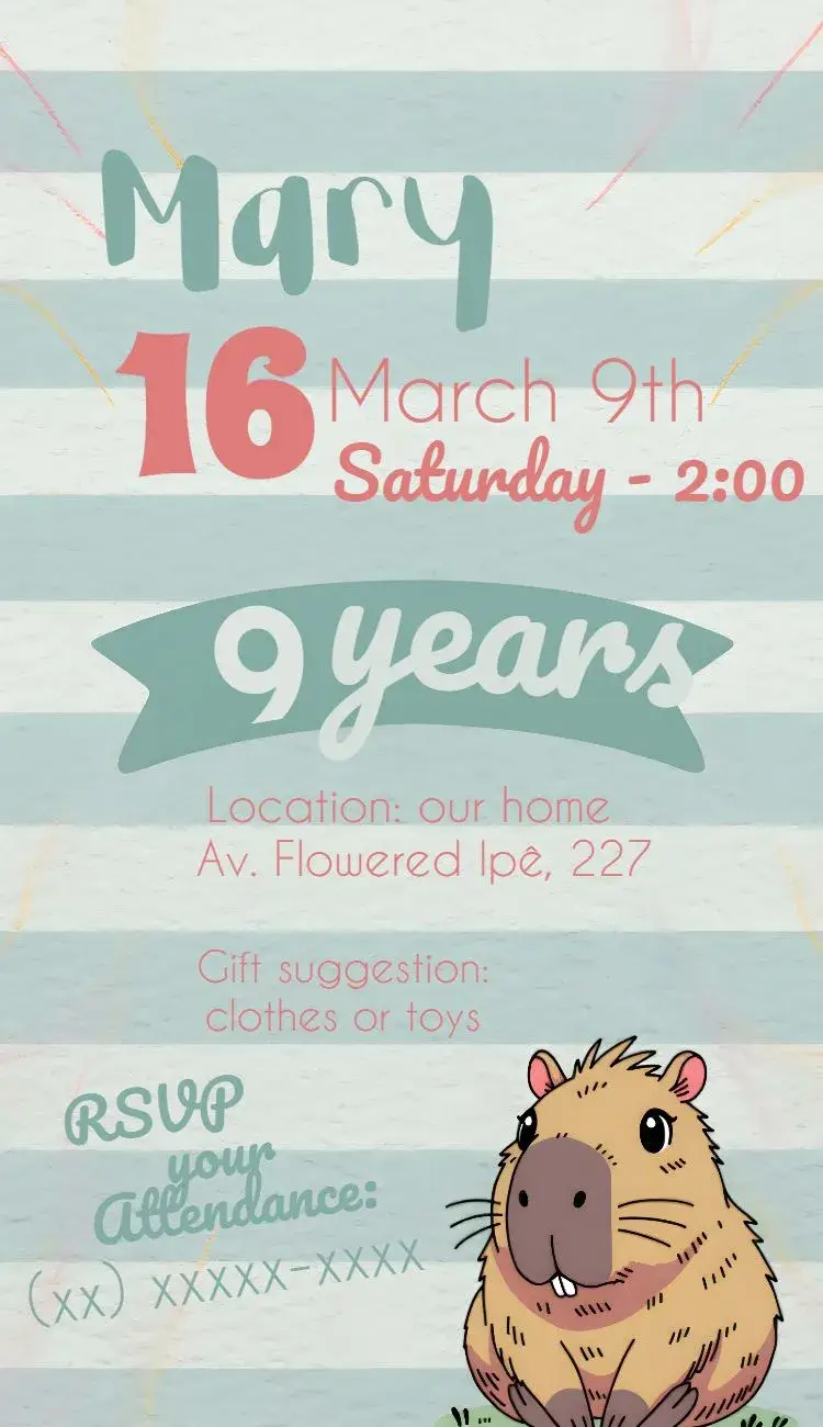 Capybara Girl invitation