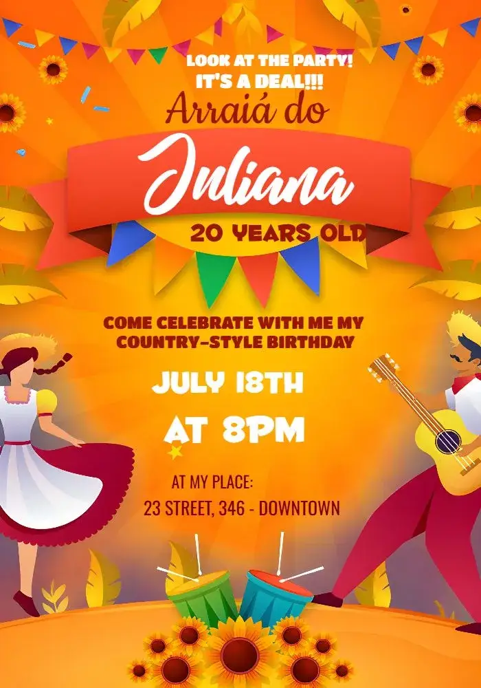 Invite Junina Party June Festival Quadrille editable and customizable