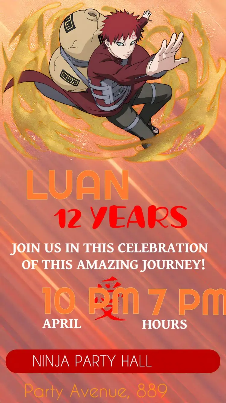 Gaara Naruto Anime invitation
