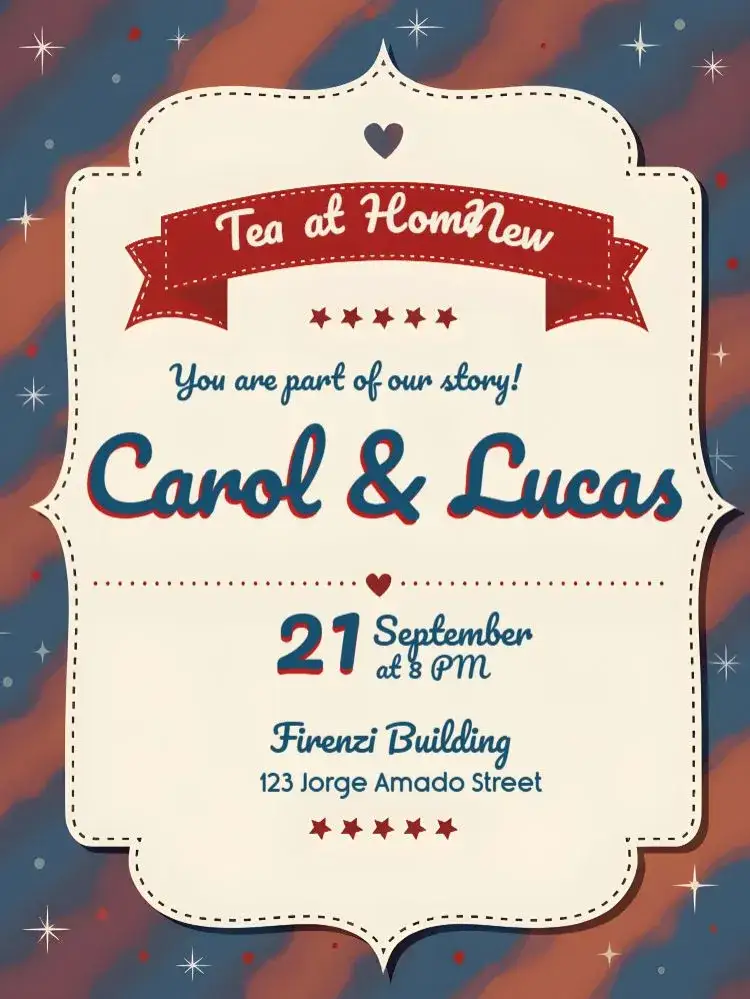 Invitation Vintage Housewarming Tea – Bridal Shower theme vintage, red and blue, elegant, romantic, classic