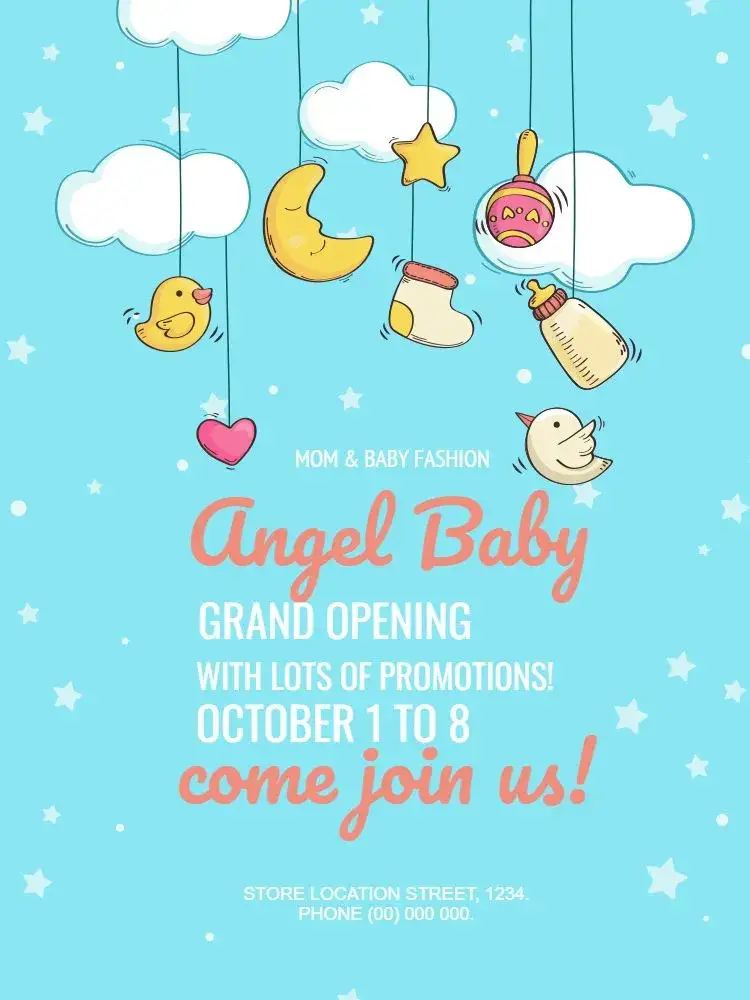 Invitation Digital Baby Fashion Store – Diaper Shower theme cute, playful, colorful, modern, childlike