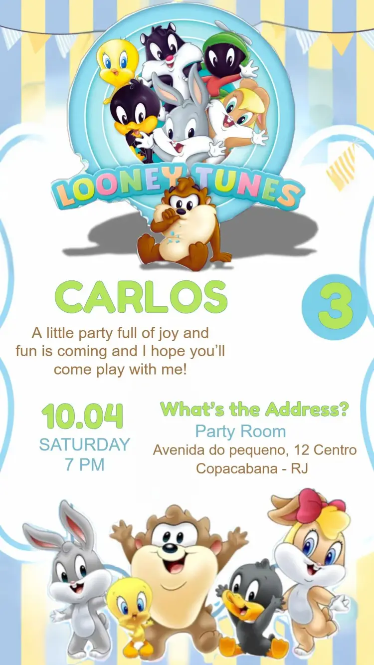 Invite Baby Looney Tunes Tazz editable and customizable