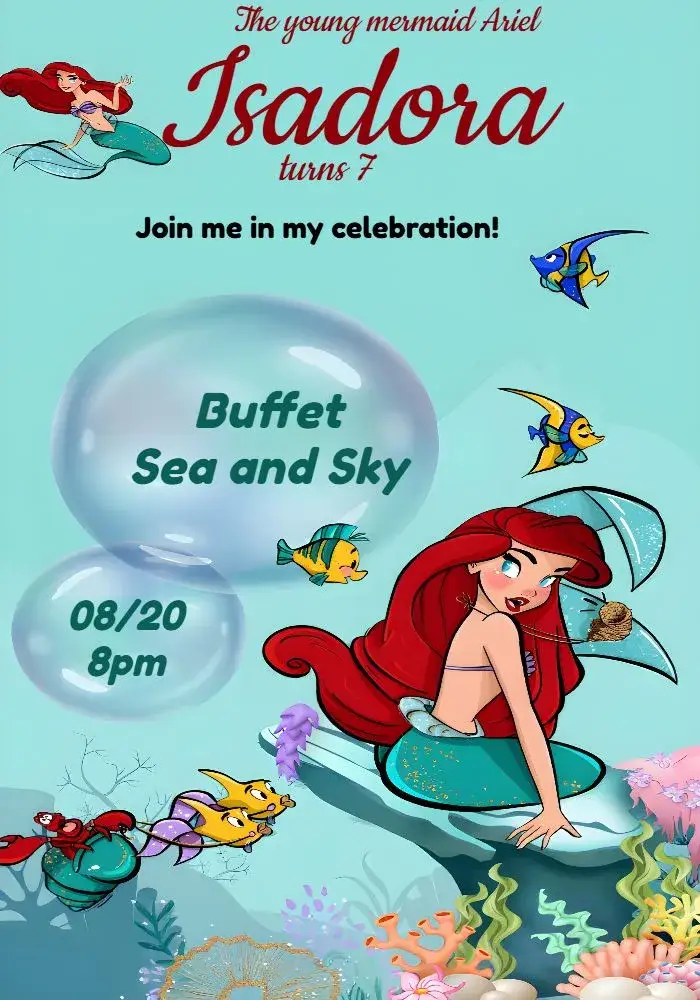 Invite Little Mermaid Ariel Sea editable and customizable