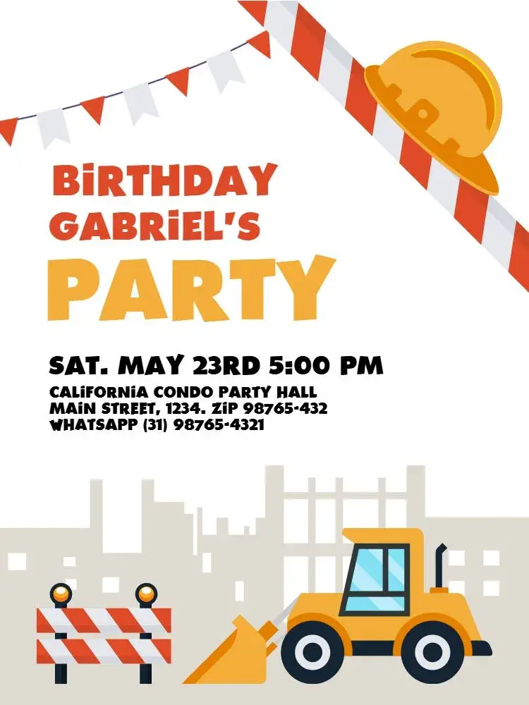 Construction Tractor Celebration invitation