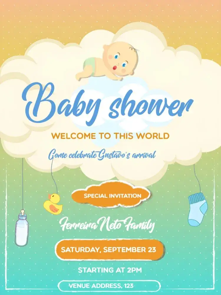 Invitation Blue Baby Shower - Boy Bottle – Diaper Shower theme blue, baby bottles, fun, childlike, modern, playful