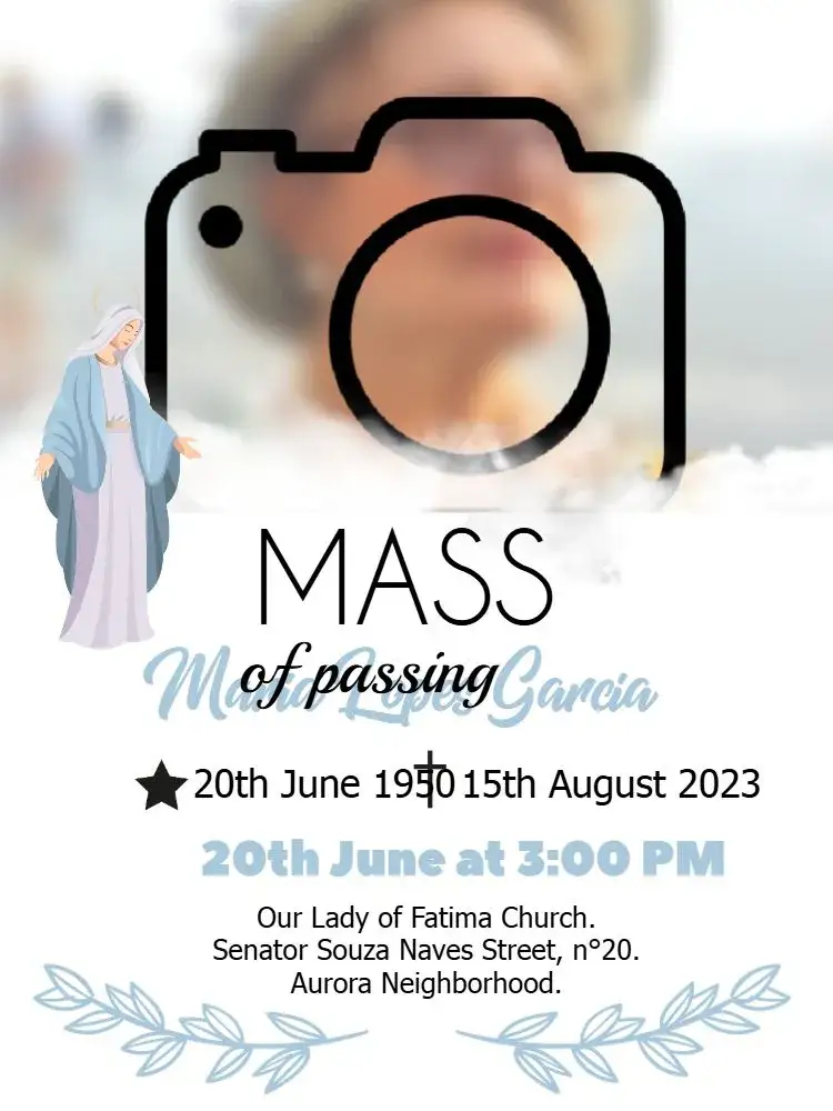 Invitation Seventh-Day Funeral Mass With Photo Wings – Baptism theme soft, blue and white, angels, minimalist, religious