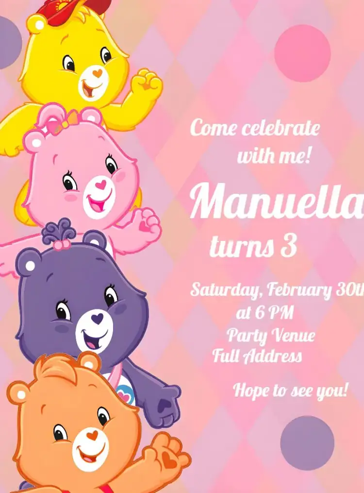 Invitation Care Bears – Kids' Birthday Party theme colorful, playful, cute, playful, cheerful, childlike