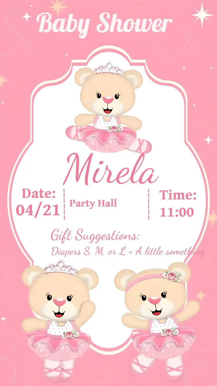 Baby Ballerina Bear Diaper Shower invitation