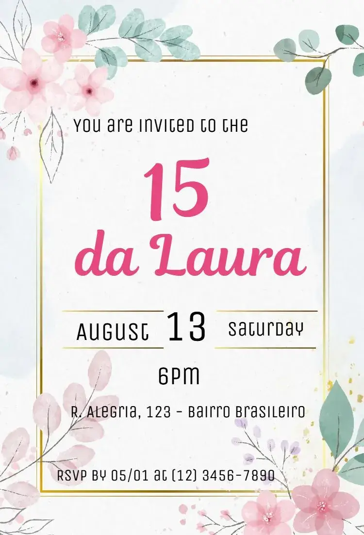 Floral 15th Birthday Debutante invitation