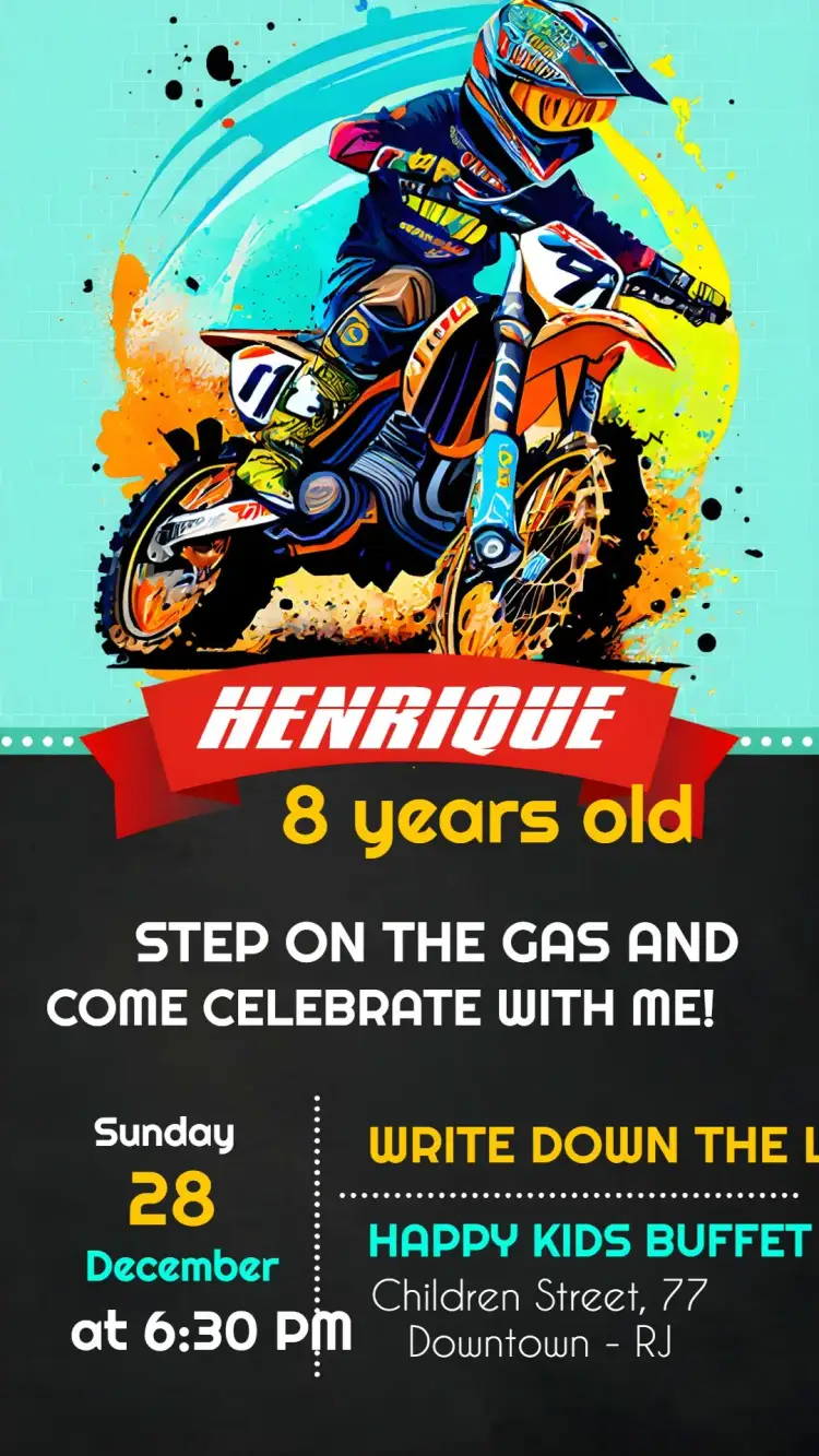 Invitation Motocross – Most searched for theme blue, modern, sporty, adrenaline, motorcycles, themed