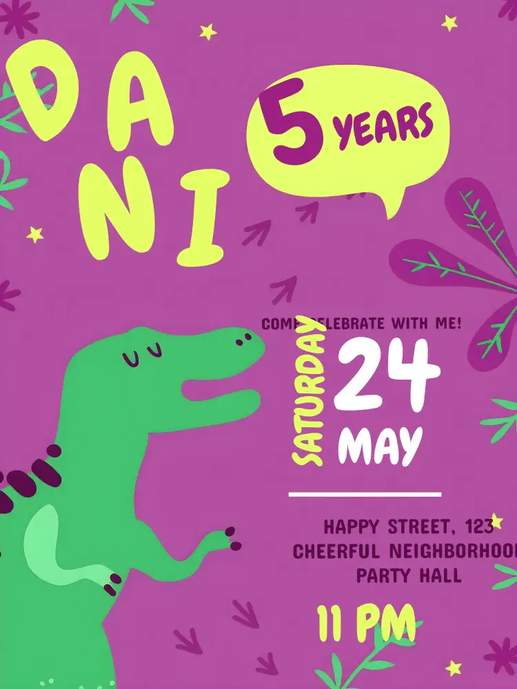 Invitation Dinosaur – Kids' Birthday Party theme colorful, fun, themed, childish, playful, lively