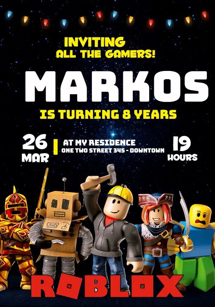 Editable Roblox invitations for gaming fans