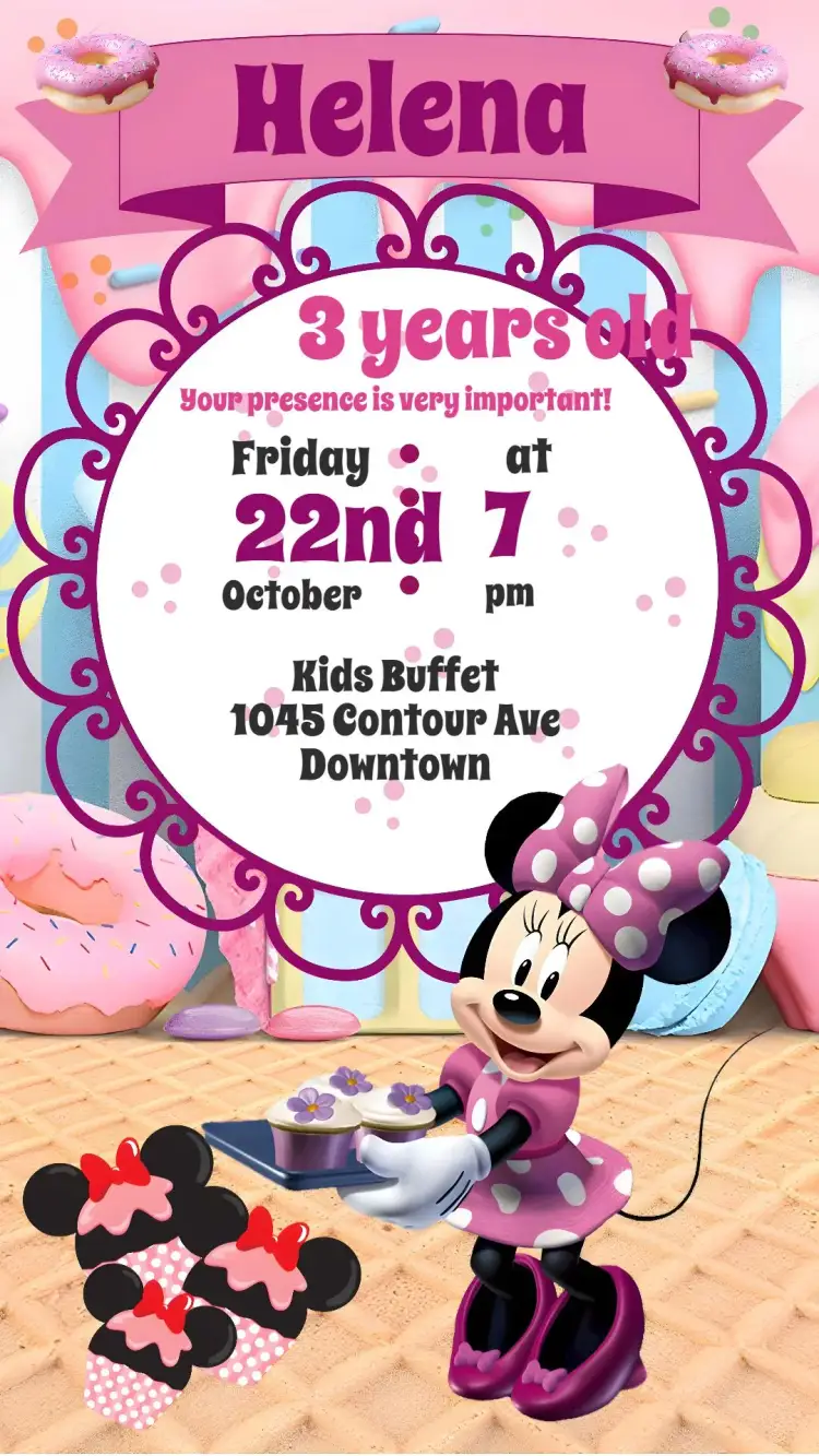 Invitation Minnie – Kids' Birthday Party theme colorful, fun, childish, themed, lively, playful