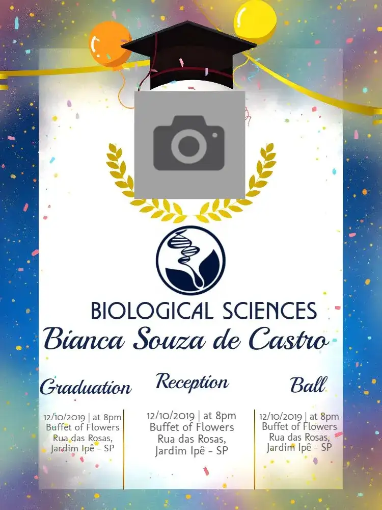 Invitation Biology Graduation With Blue Photo – Graduation theme blue, golden, modern, elegant, balloons, nature