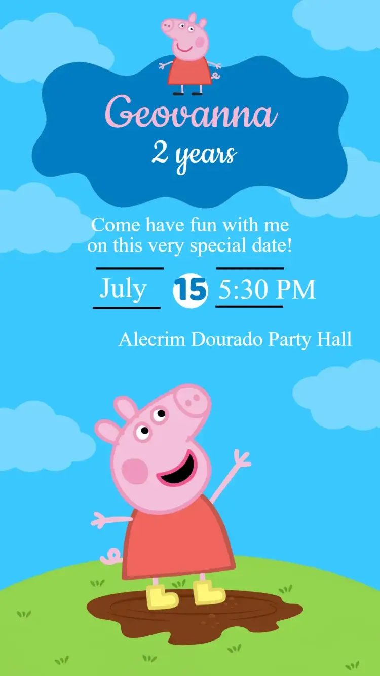 Invitation Peppa Pig Birthday Invitation – Kids' Birthday Party theme colorful, playful, childlike, fun-filled, themed, cheerful