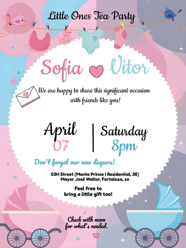 Pink and Blue Heart Baby Shower invitation