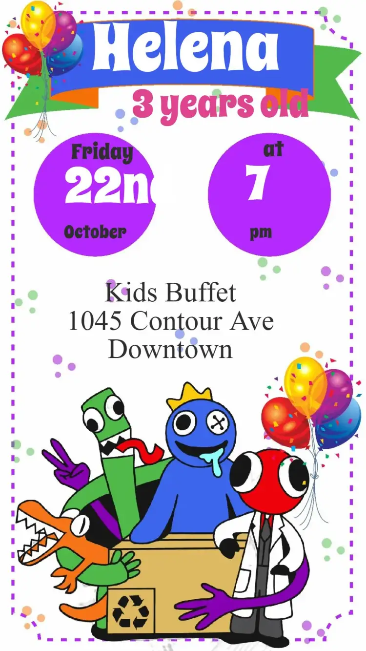 Invitation Rainbow Friends – Birthday theme colorful, fun, childish, modern, playful